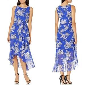 Sandra‎ Darren floral print Sleeveless Uneven Hem Belted Chiffon Dress , size 14